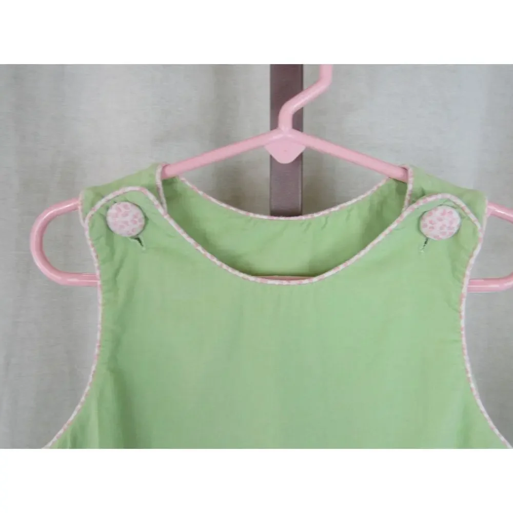 Lydia's Child Size 4 Green Corduroy Tank Overall Dress Pink Details Ruffles VTG